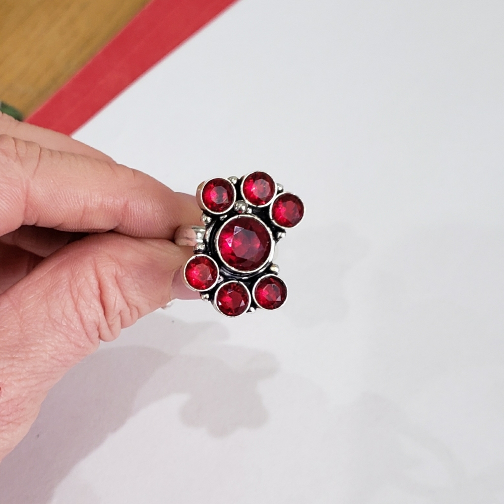 Garnet ring, 925 silver mozambique garnet gemstone ring - Picture 3 of 13